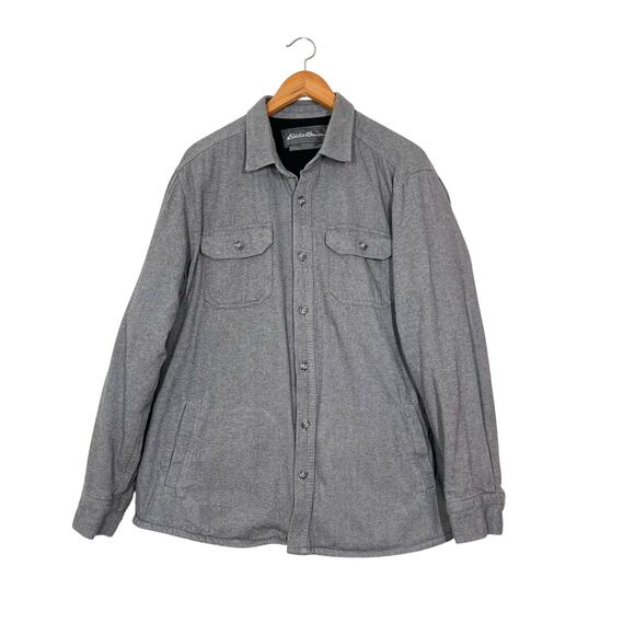 Eddie Bauer Men’s Button Up Shirt Chore Shacket Fleece Lined Sz L Gray Gorpcore - Picture 1 of 10